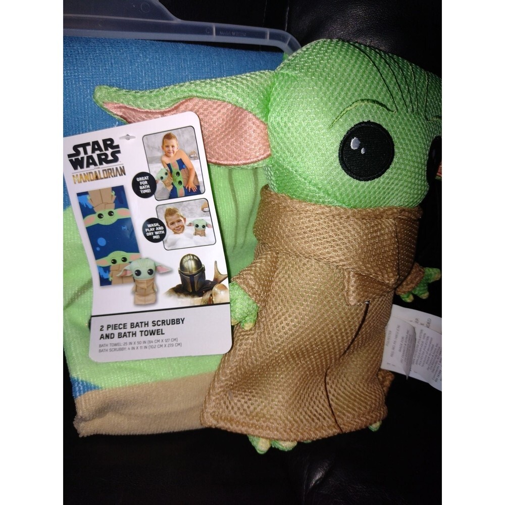 Baby Yoda Bath Scrubby and Bath Towel Set, 100% Polyester Disney Star Wars